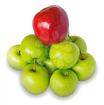 Heap of green apples with the red one on the top