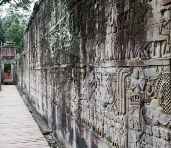 Bayon  Temple stone wall carving. Angkor, Siem Reap, Cambodia.