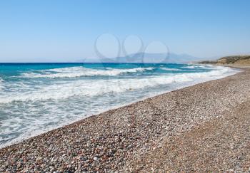 Rhodes island Aegean sea stony coastline, Greece.