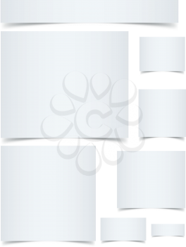 Standard sized blank web banners with curled edges effect isolated on white background.
