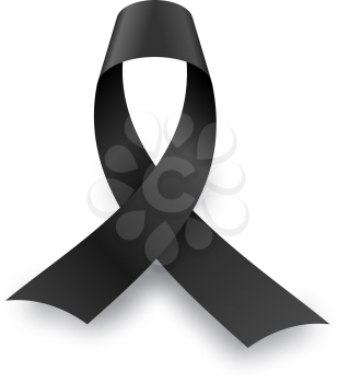 Black mourning knot with shadow isolated on white background.