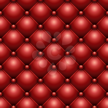 Seamless red buttoned leather upholstery vector texture.