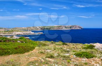 Menorca island coast with view on La Mola Fortress peninsula, Spain.