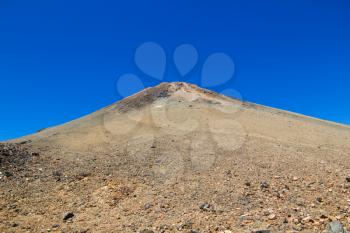 Teide volcano peak with clear blue sky in the background.