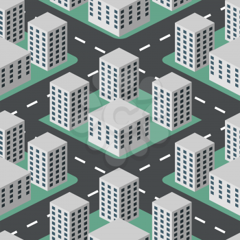 Seamless abstract flat 3D city vector background.