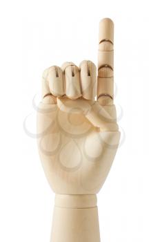 Royalty Free Photo of a Wooden Dummy Hand Pointing Up