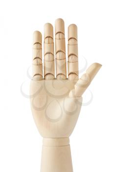 Royalty Free Photo of a Wooden Dummy With Five Fingers Pointing Up