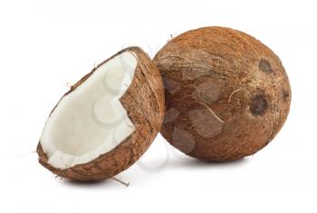 Royalty Free Photo of a Full Ripe Coconut and a Half of a Coconut