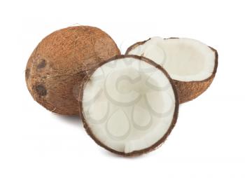 Royalty Free Photo of a Full and Two Halves of a Coconut
