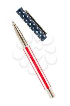 Royalty Free Photo of a Patriotic American Designed Ballpoint Pen with Lid Off