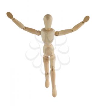 Royalty Free Photo of a Wooden Mannequin with its Arms Raised while Running