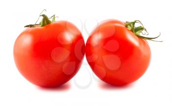 Pair of ripe tomatoes isolated on white background