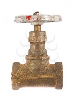 Old brass water valve isolated on a white background