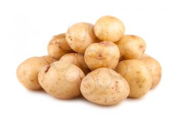 Heap of ripe raw potato isolated on white background