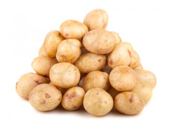 Big heap of raw potatoes isolated on white background