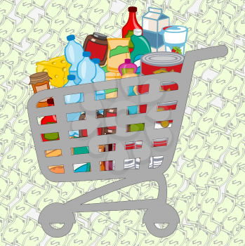 Royalty Free Clipart Image of a Shopping Cart of Food