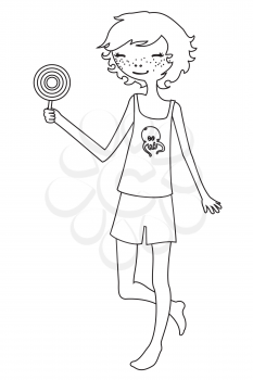 Royalty Free Clipart Image of a Girl Holding a Lollipop