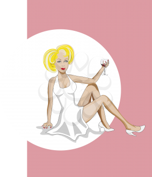 Royalty Free Clipart Image of a Woman Holding a Wineglass