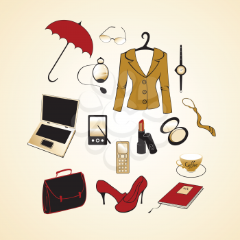 Royalty Free Clipart Image of a Businesswoman's Accessories
