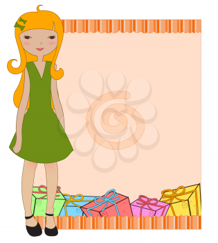 Royalty Free Clipart Image of a Girl With Presents