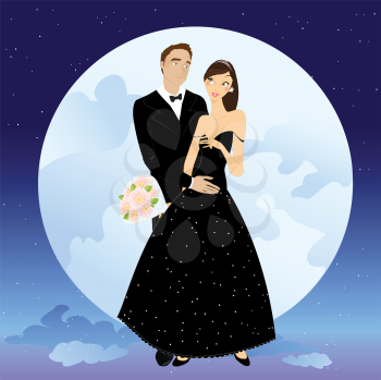 Royalty Free Clipart Image of a Couple at Night