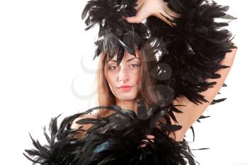 Royalty Free Photo of a Woman With a Black Boa