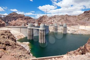 Hoover Dam in sunny day on the border of Arizona and Nevada
