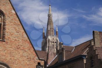 The Saint Salvador Cathedral in Bruges and roofs of old houses
