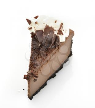 Chocolate Cheesecake Slice On White Background