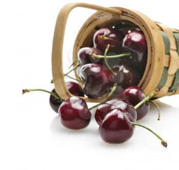 Fresh Dark Cherries In A Basket
