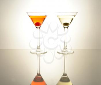 cocktails with olive and cherry 