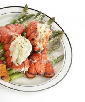 Grilled Lobster Tail Served With Asparagus