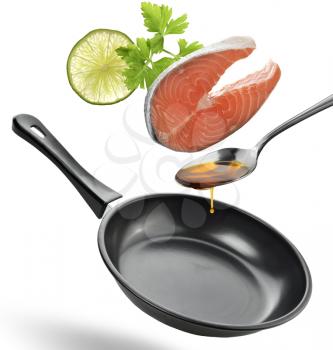 Salmon Cooking Ingredients On White Background