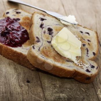 Blueberry Swirl Bread Toasts With Butter And Jam