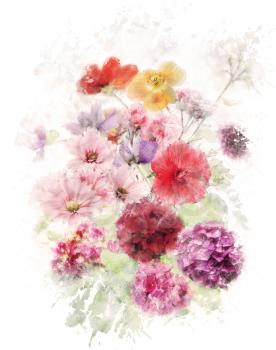 Watercolor Digital Painting Of Flowers