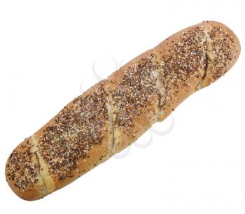 French Loaf Of Bread With Seeds And Spices Isolated On White Background
