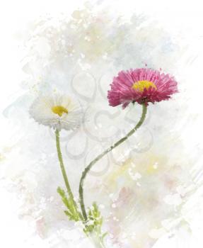 Digital Painting Of Spring Flowers 