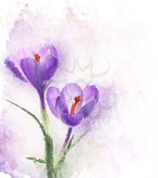 Digital Painting Of Crocus Flowers 