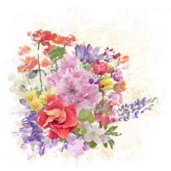 Digital Watercolor Painting of Flowers