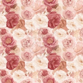seamless   pattern with roses and leaves . Endless texture for your design.