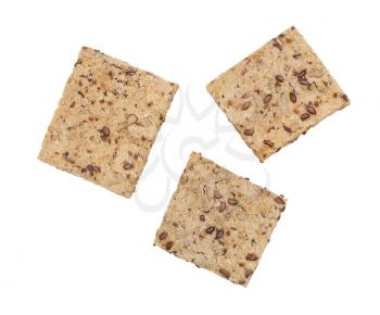 Healthy crackers with chia and flax seeds isolated on white background