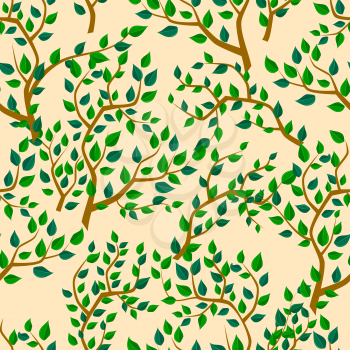Seamless background with tree leafs. Vector pattern