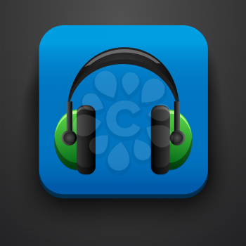 Headphone symbol icon on blue. Vector illustration