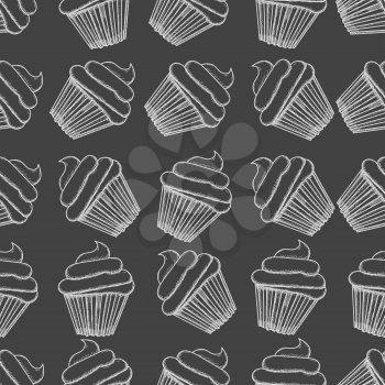 Hand drawn seamless muffins background. Vector illustration
