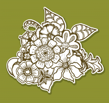 Ornate floral pattern with flowers. Doodle sharpie background. template for card, poster, leaflet. eps10