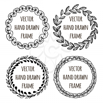 Hand drawn wreath set made in vector. Leaves garlands. Romantic floral design elements for flyer and broshure design