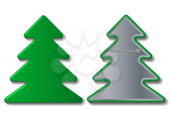 Vector christmas green tree badge over grey. Illustration