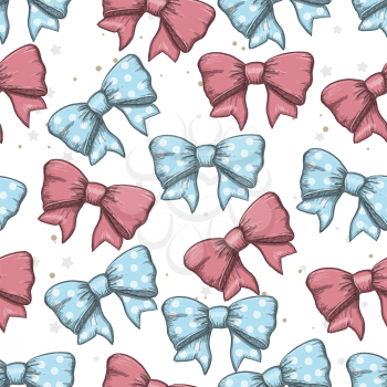 Seamless background of vintage hand drawn ribbon bows. Vector illustration EPS