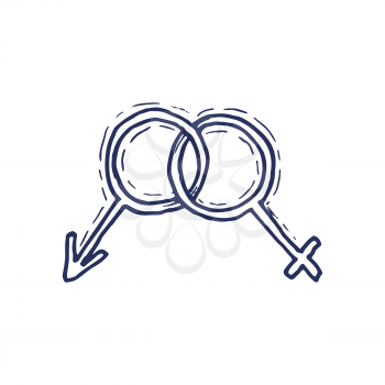 Gender symbol, Symbols of men and women. Habd drawn vector illustration