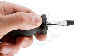 Man hand with screwdriver isolated on white background 